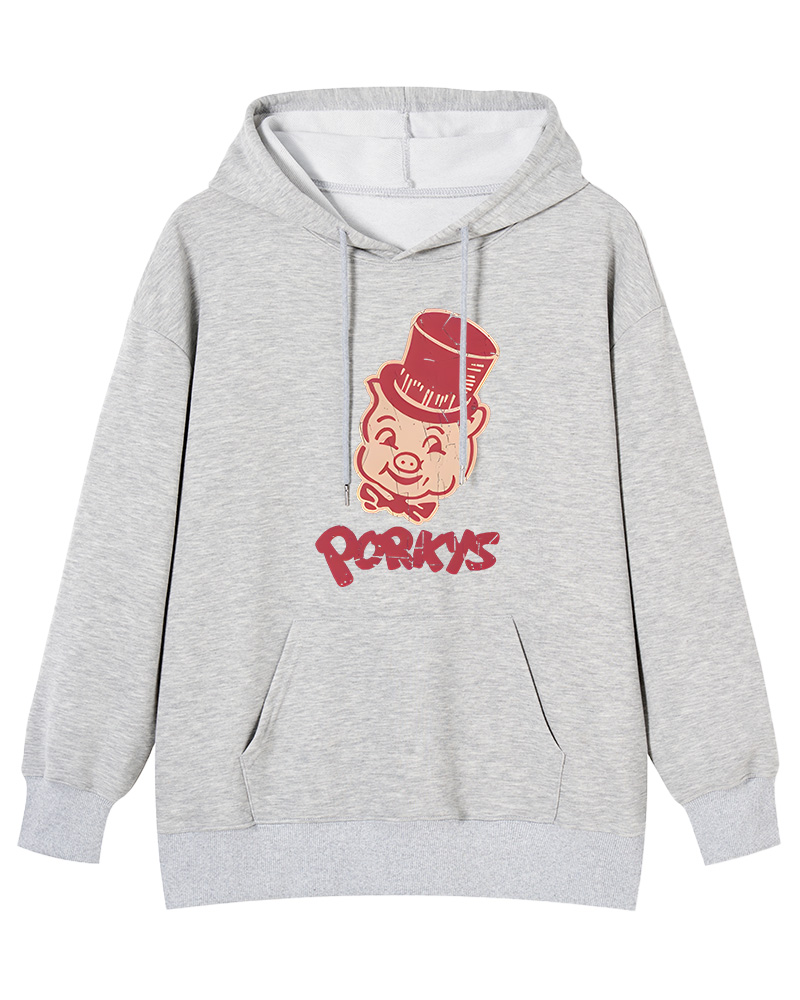TheRetroTee Classic Whimsical Pig 1960s Cotton Hoodie