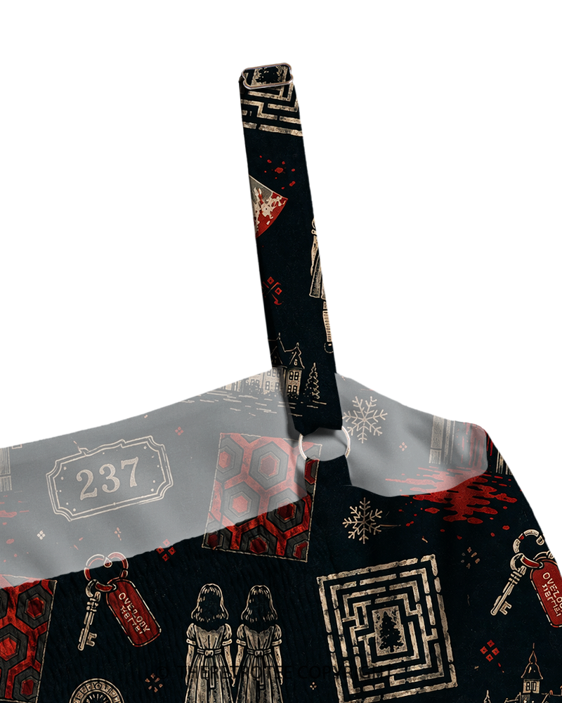 TheRetroTee Vintage Horror Haunted Hotel Dark Graphic Strappy Maxi Dress