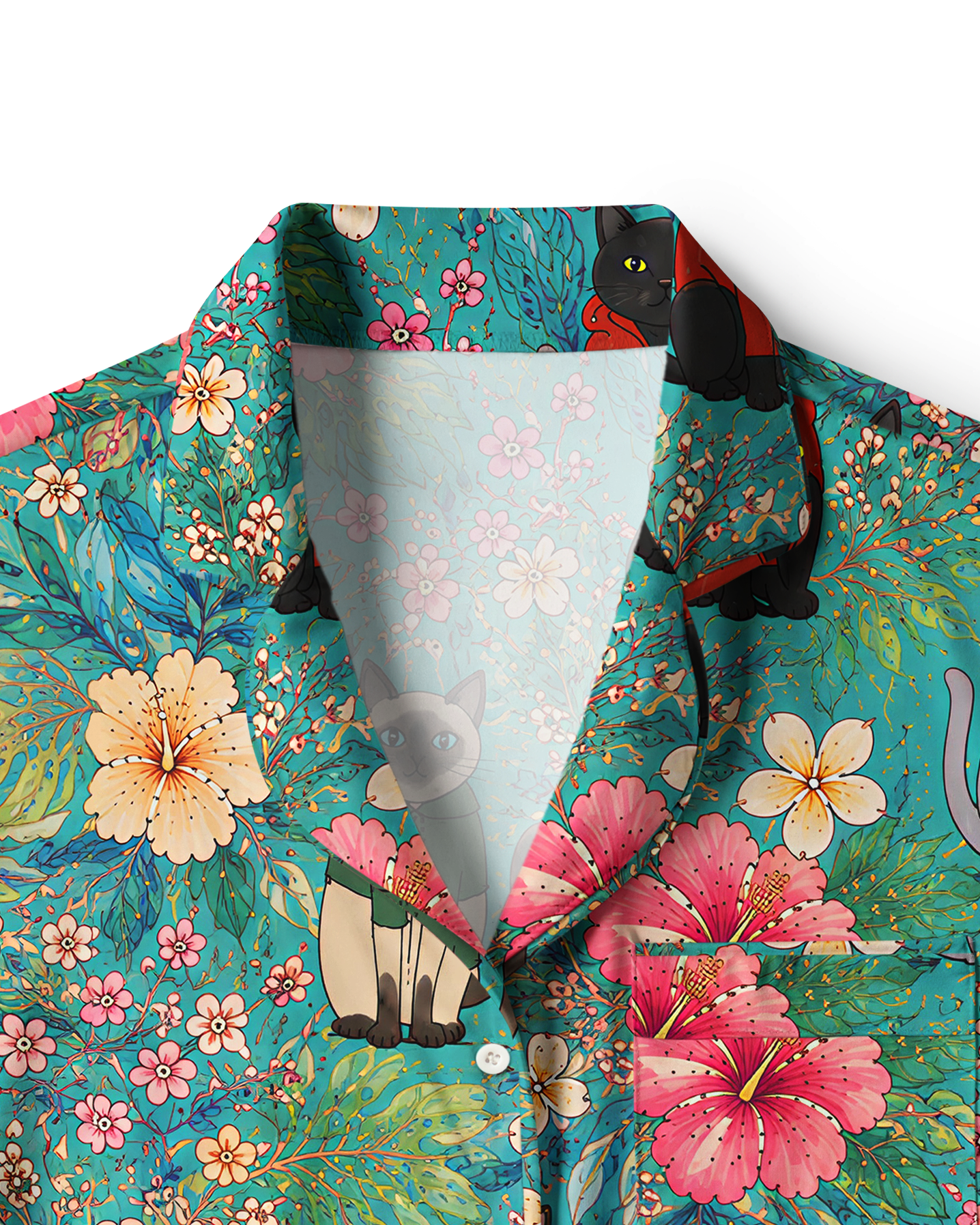 TheRetroTee Tropical Cat Floral Vintage Pajama Set