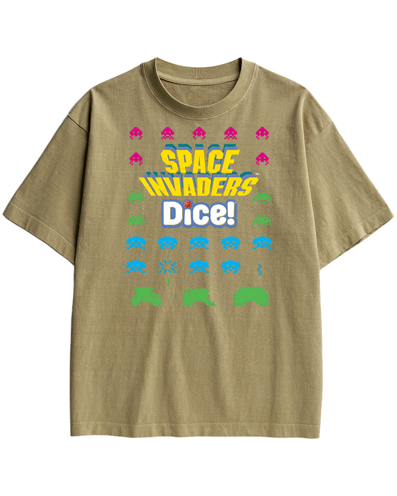 TheRetroTee Space Invaders Dice 1980s Cotton T-Shirt