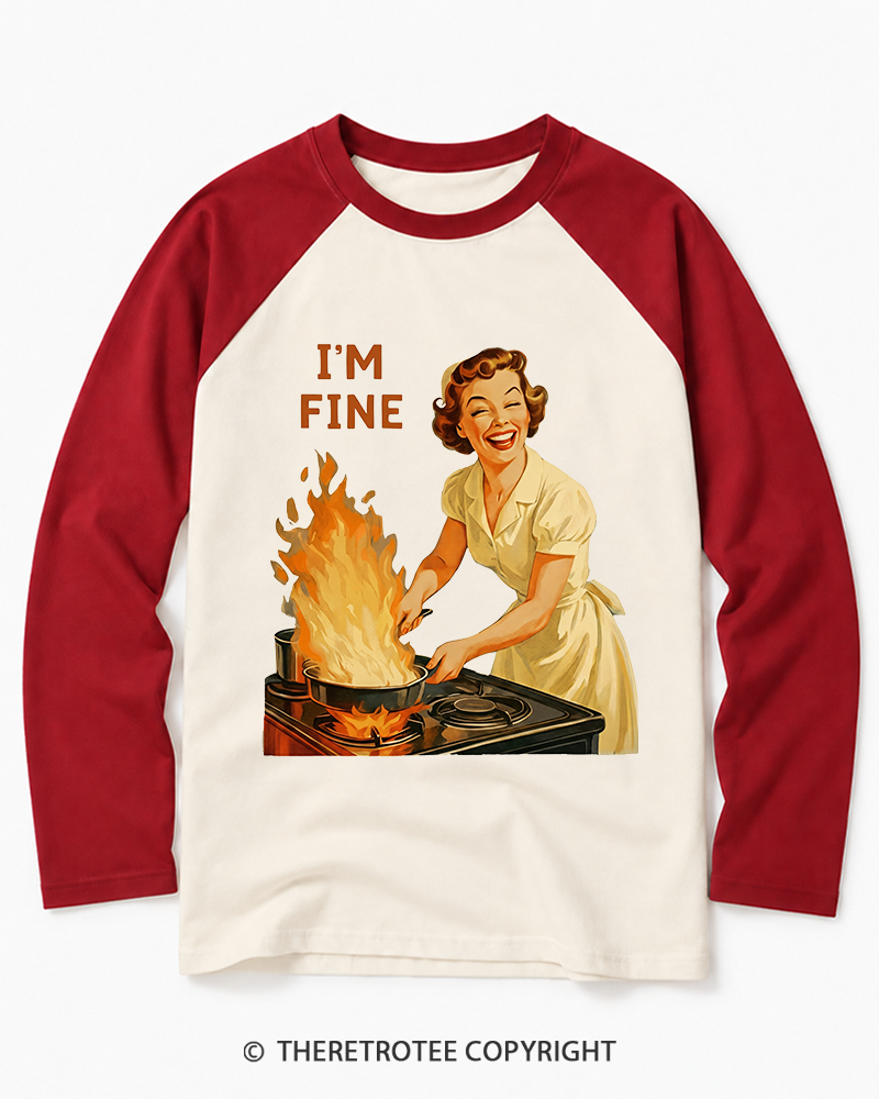 TheRetroTee I’m Fine 1950s Long Sleeve Raglan T-Shirt