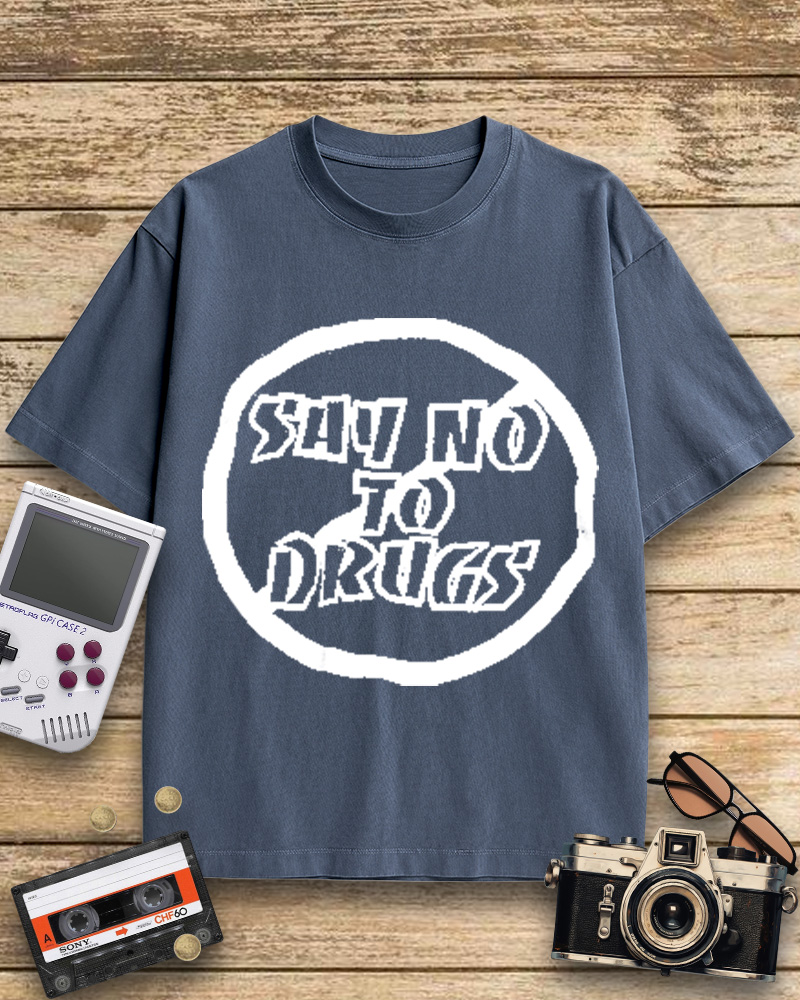 TheRetroTee Blue Say No to Drugs 1990s Cotton T-Shirt