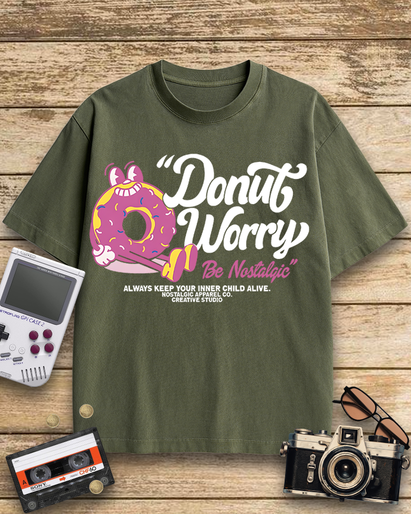 TheRetroTee Donut Worry 1990s Cotton T-Shirt