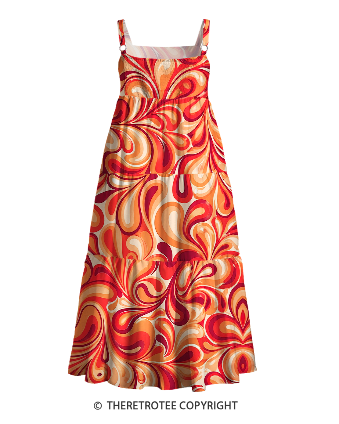 TheRetroTee 1960s Retro Psychedelic Swirl Boho Strappy Maxi Dress