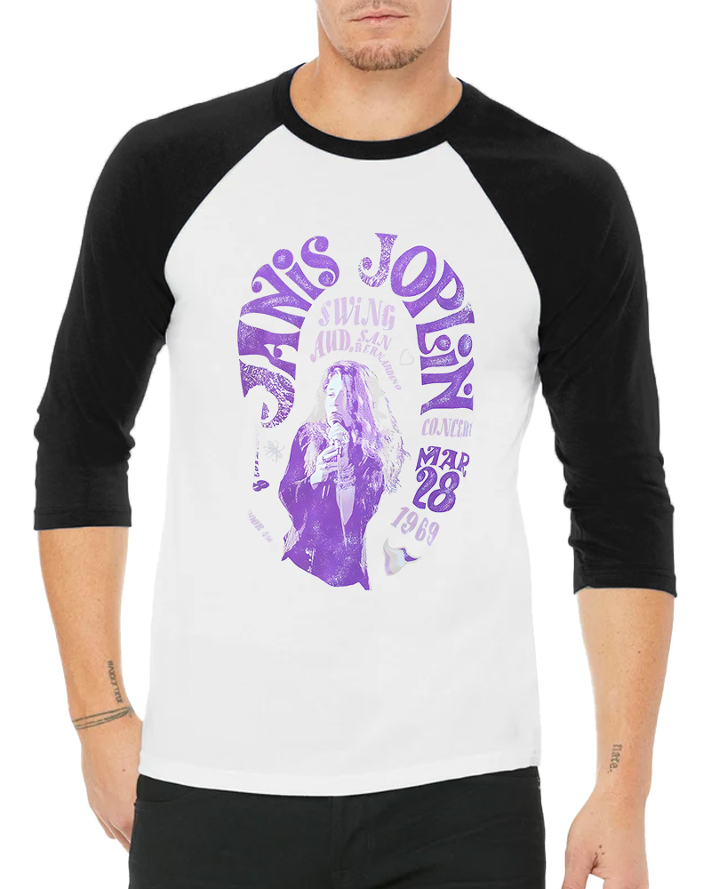 TheRetroTee JANIS JOPLIN - Swing Aud 1970s Long Sleeve Raglan T-Shirt