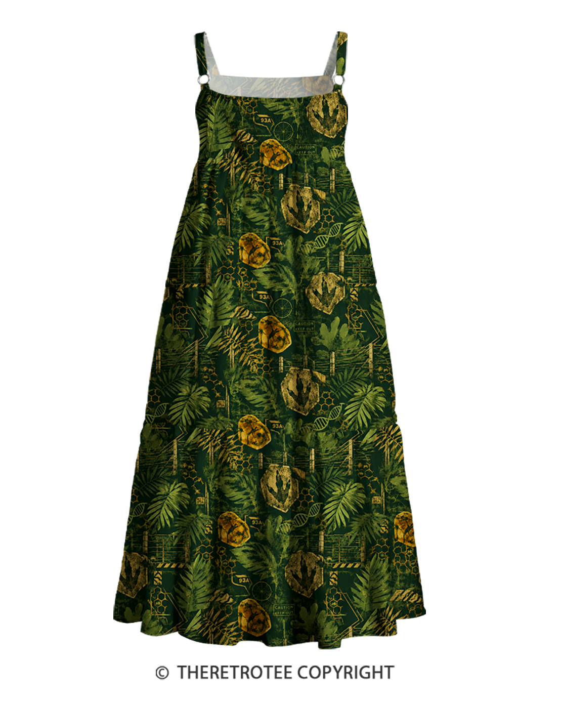 TheRetroTee Jurassic Jungle Escape 1990s Strappy Maxi Dress