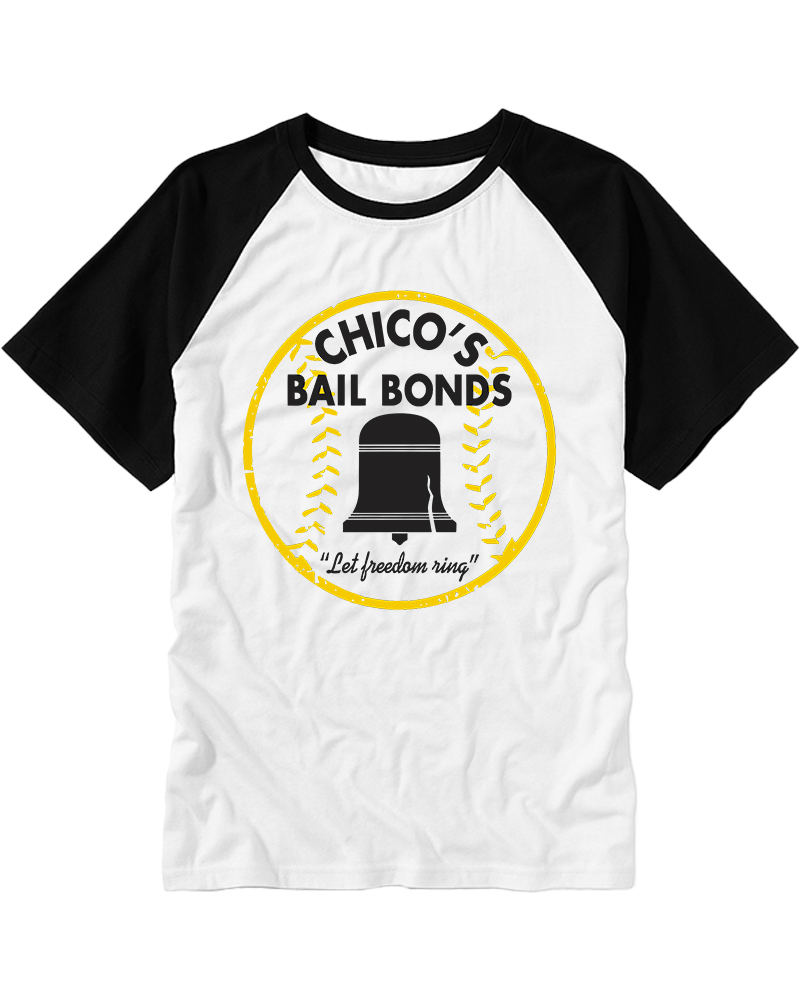 TheRetroTee Chico's Bail Bonds Raglan Baseball T-Shirt