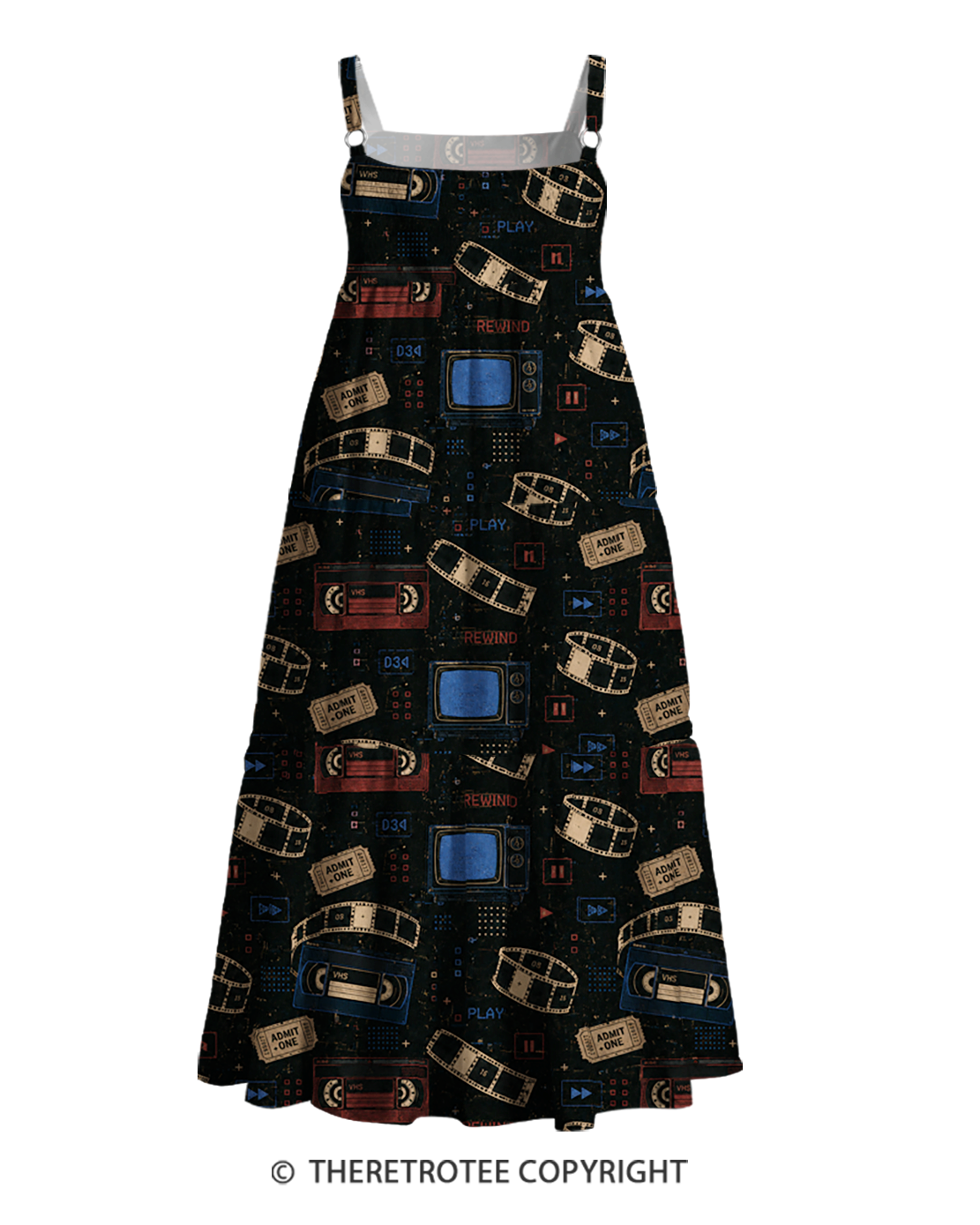 TheRetroTee Retro Rewind Cinema 1980s Strappy Maxi Dress
