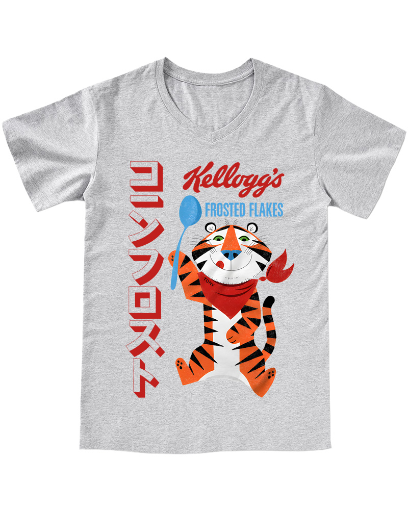 TheRetroTee Frosted Flakes Tony the Tiger Ringer 1960s V-neck T-Shirt