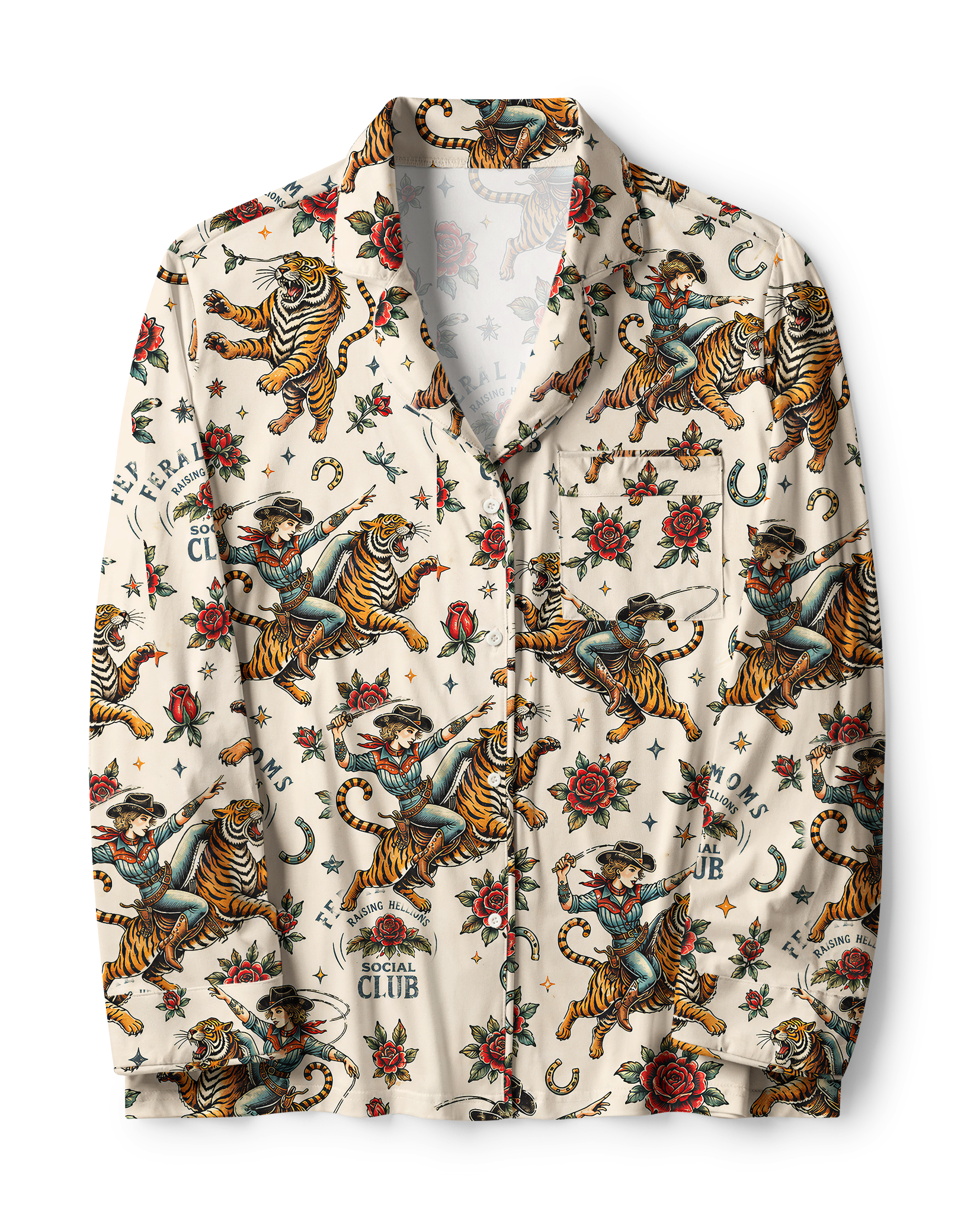 TheRetroTee Cowgirl Tiger Tattoo Vintage Pajama Set