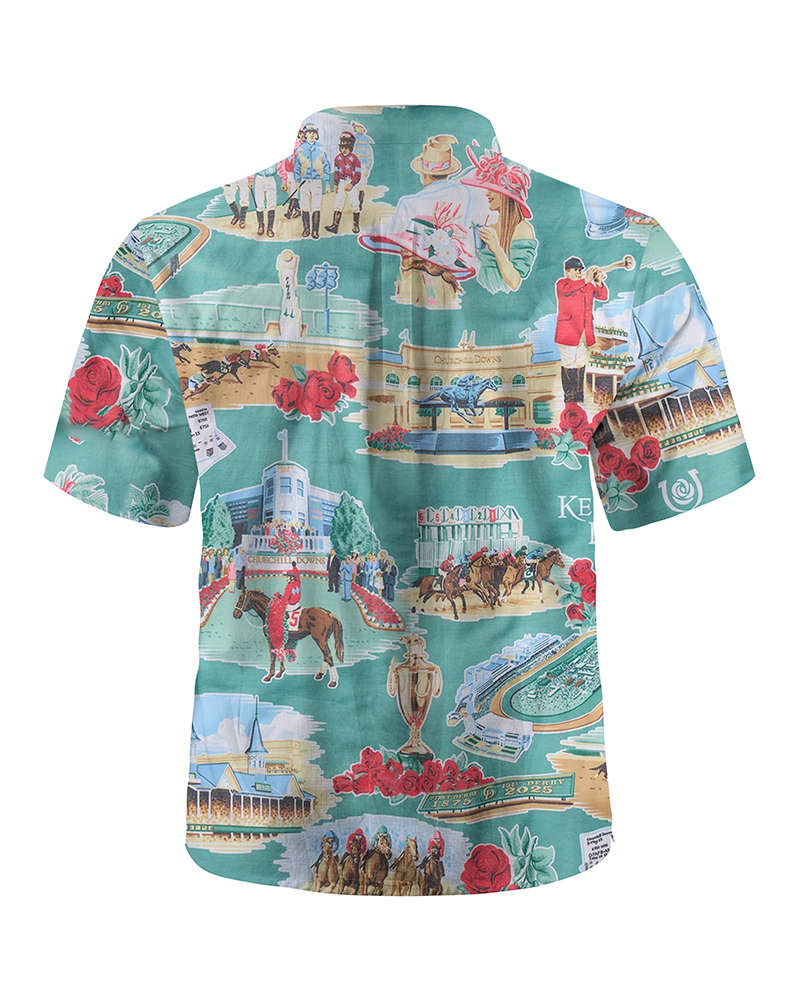 TheRetroTee Kentucky Derby 151st Anniversary Performance Button Front Hawaiian Shirt