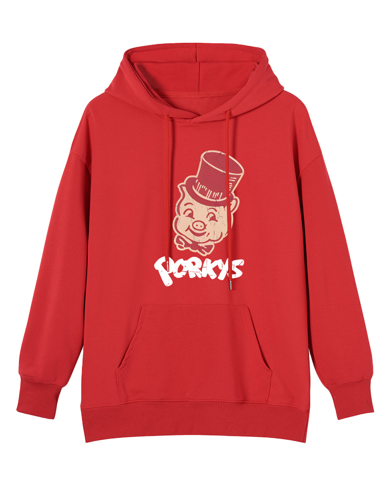 TheRetroTee Classic Whimsical Pig 1960s Cotton Hoodie