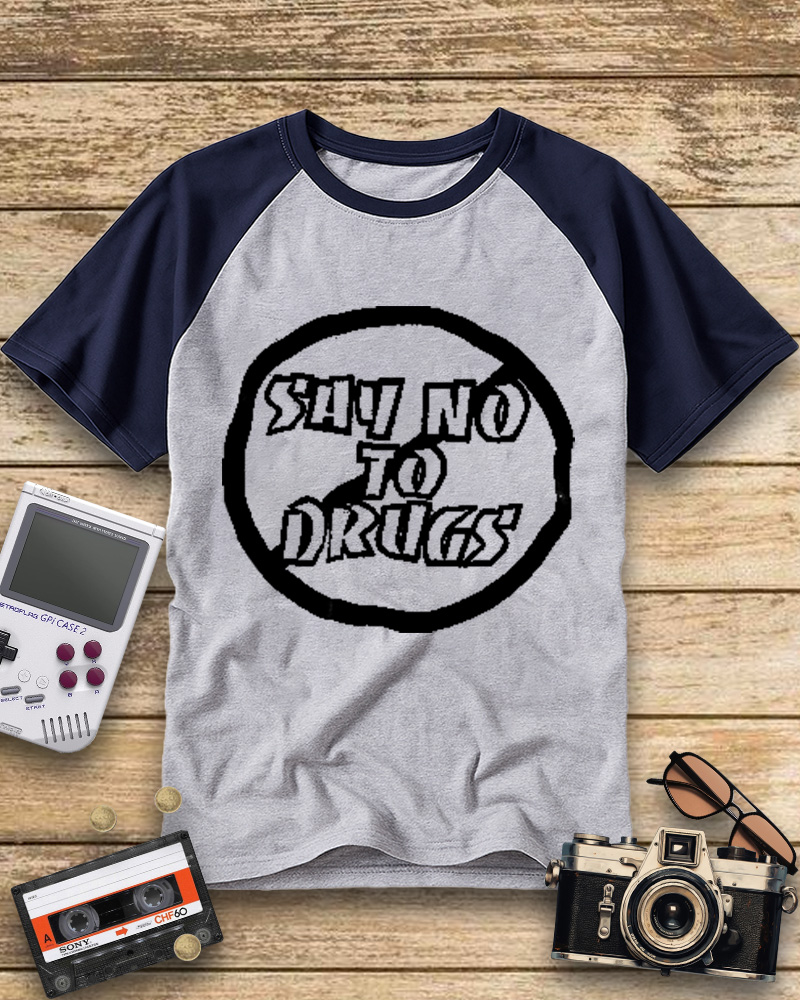 TheRetroTee Blue Say No to Stupid Decisions Raglan Baseball T-Shirt