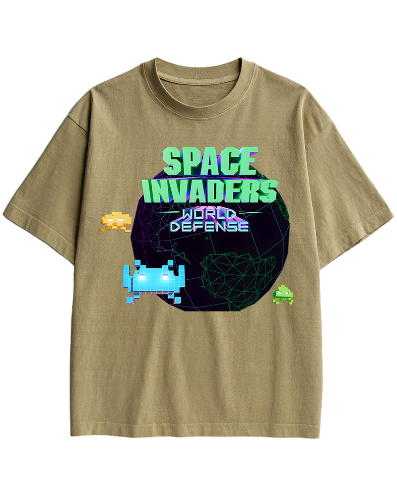 TheRetroTee SPACE INVADERS World Defense 1980s Cotton T-Shirt