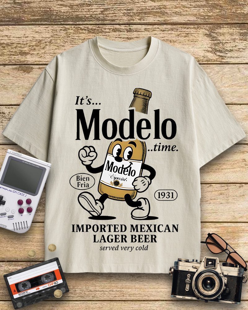 TheRetroTee Modelo Time Beer 1950s Cotton T-Shirt