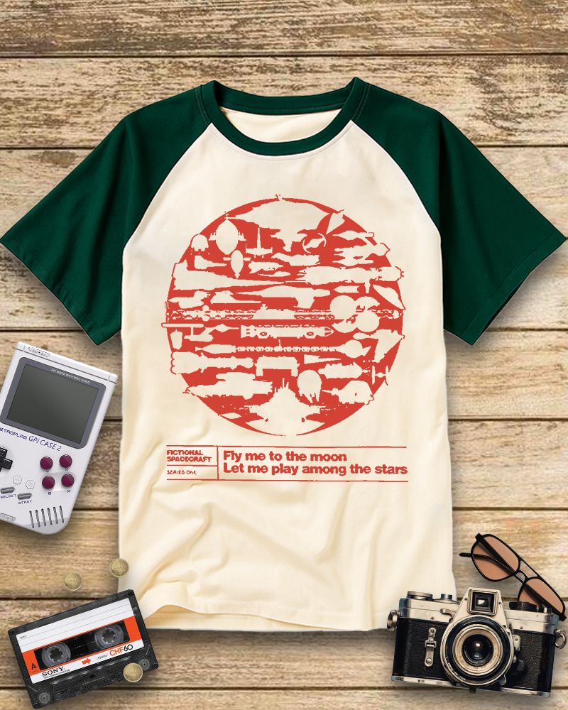 TheRetroTee Back Fly Me To The Moon 1980s Raglan Baseball T-Shirt