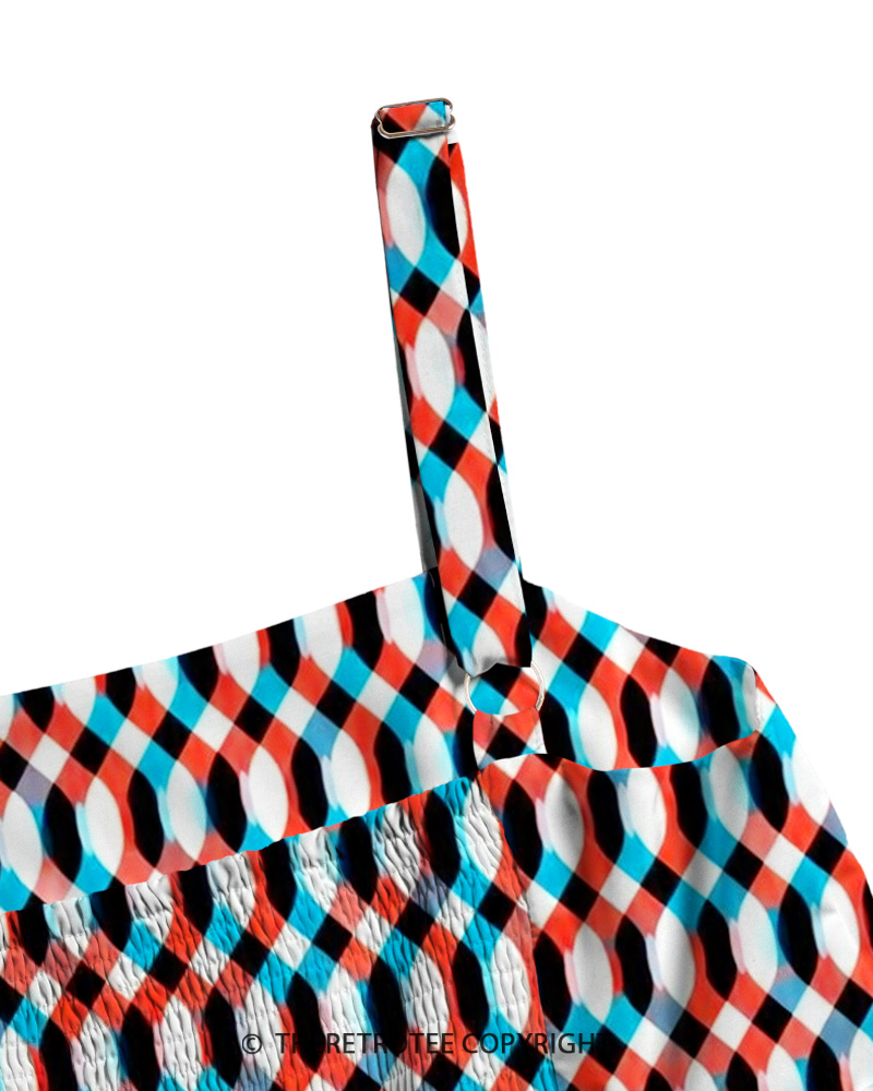 TheRetroTee 1960s Retro Mod Geometric Op Art Strappy Maxi Dress