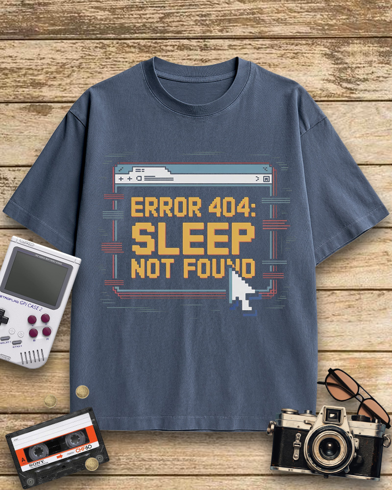 TheRetroTee Pixel Graphic Error 404 Sleep Not Found 1990s Cotton T-Shirt