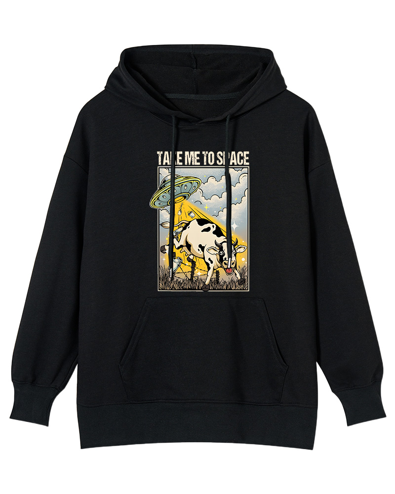 TheRetroHoodie Take Me To Space Cow Abduction 1990s Pin-up Hoodie