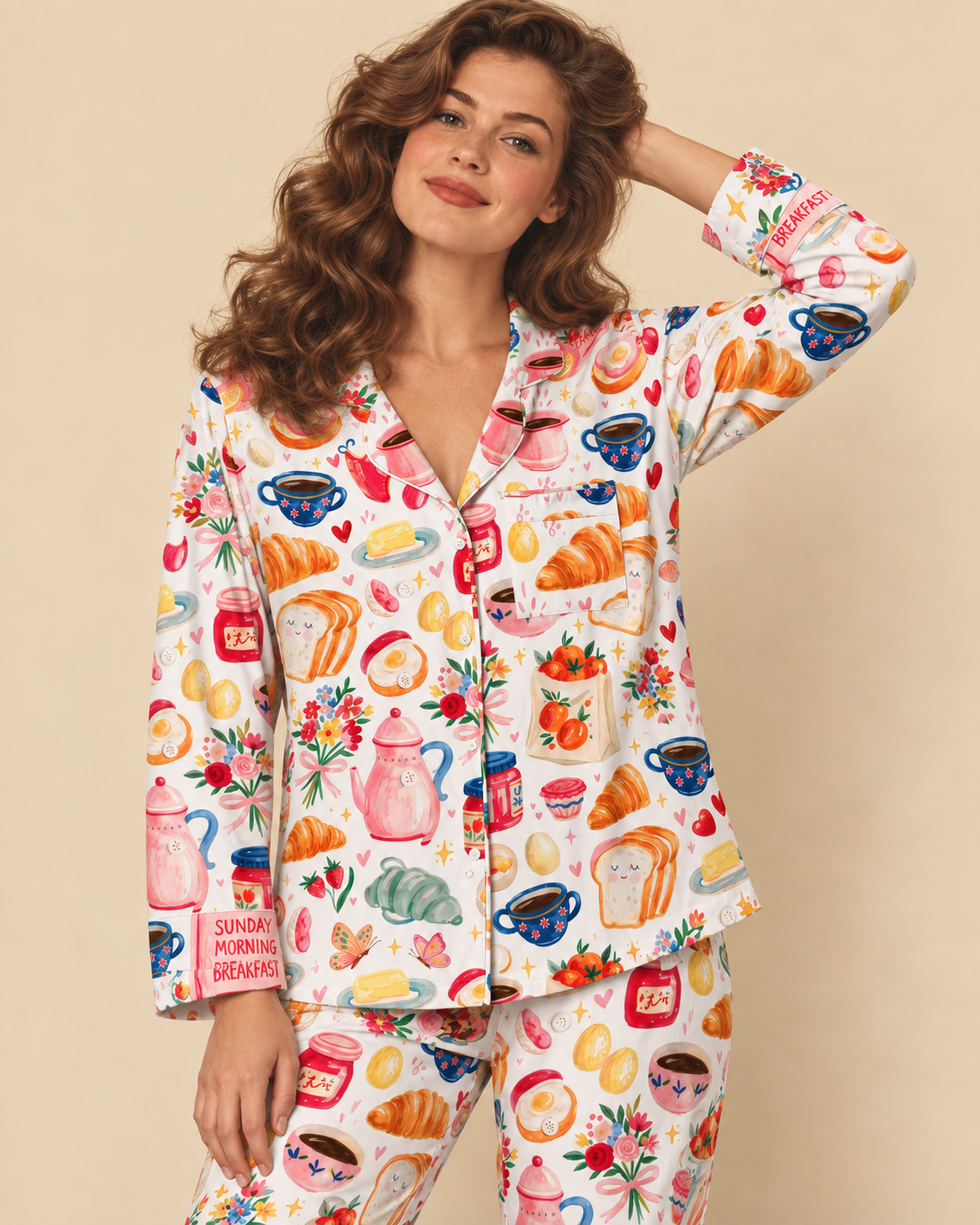 TheRetroTee Sunday Brunch Feast Vintage Pajama Set