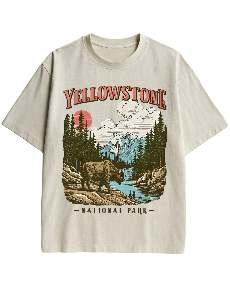 TheRetroTee Yellowstone National Park Pin-Up Cotton T-Shirt