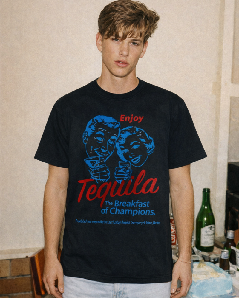 TheRetroTee Enjoy Tequila The Breakfast Of Champions 1950s Cotton T-Shirt