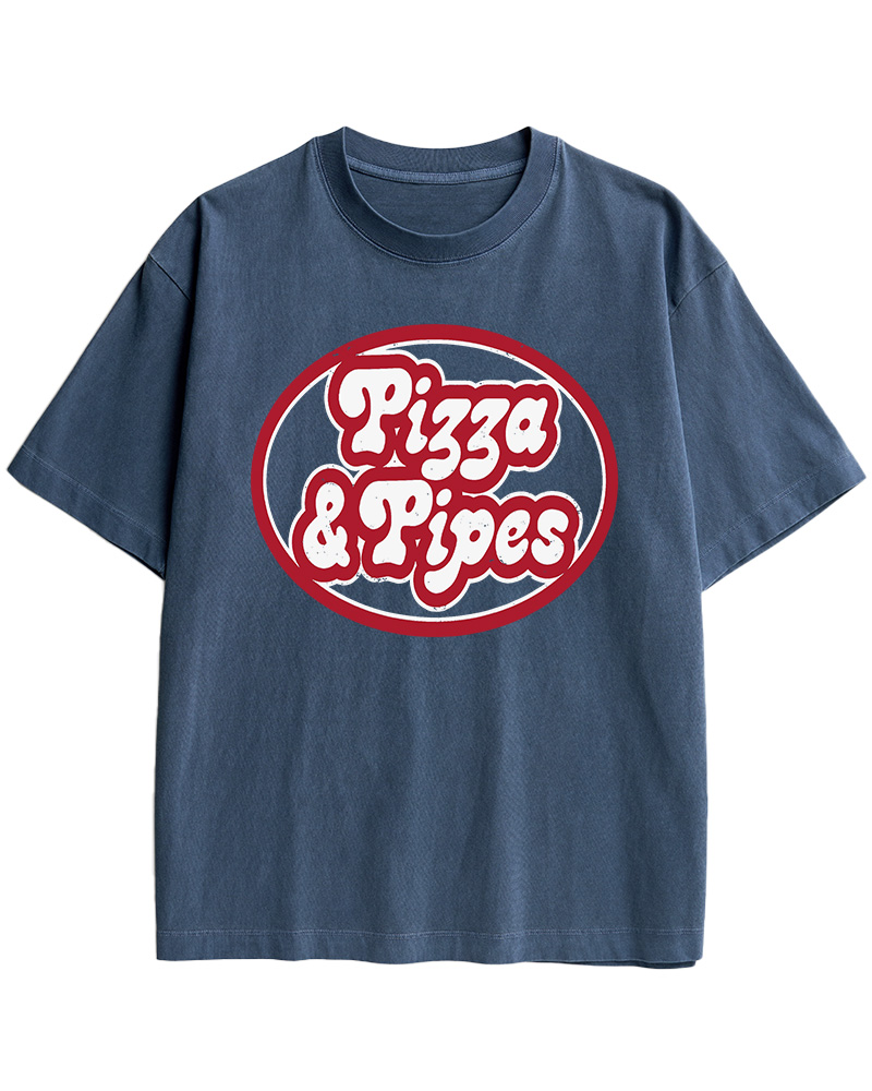 TheRetroTee Pizza & Pipes 1970s Cotton T-Shirt