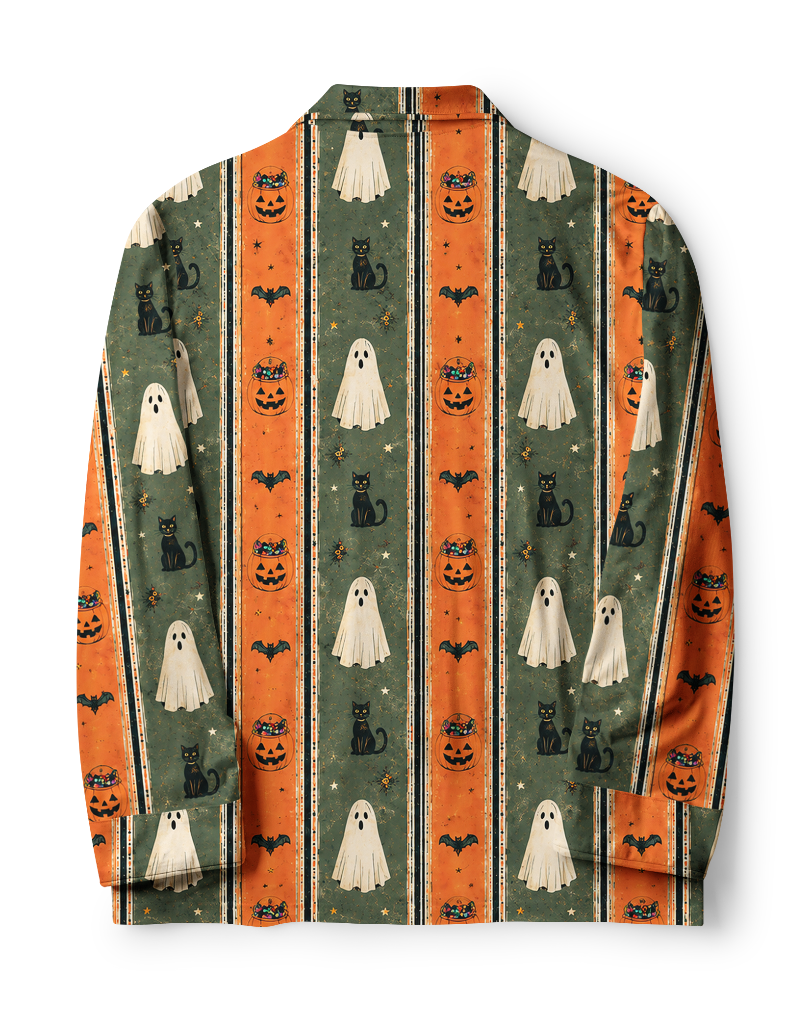 TheRetroTee Halloween Ghost Cat Stripe Vintage Pajama Set