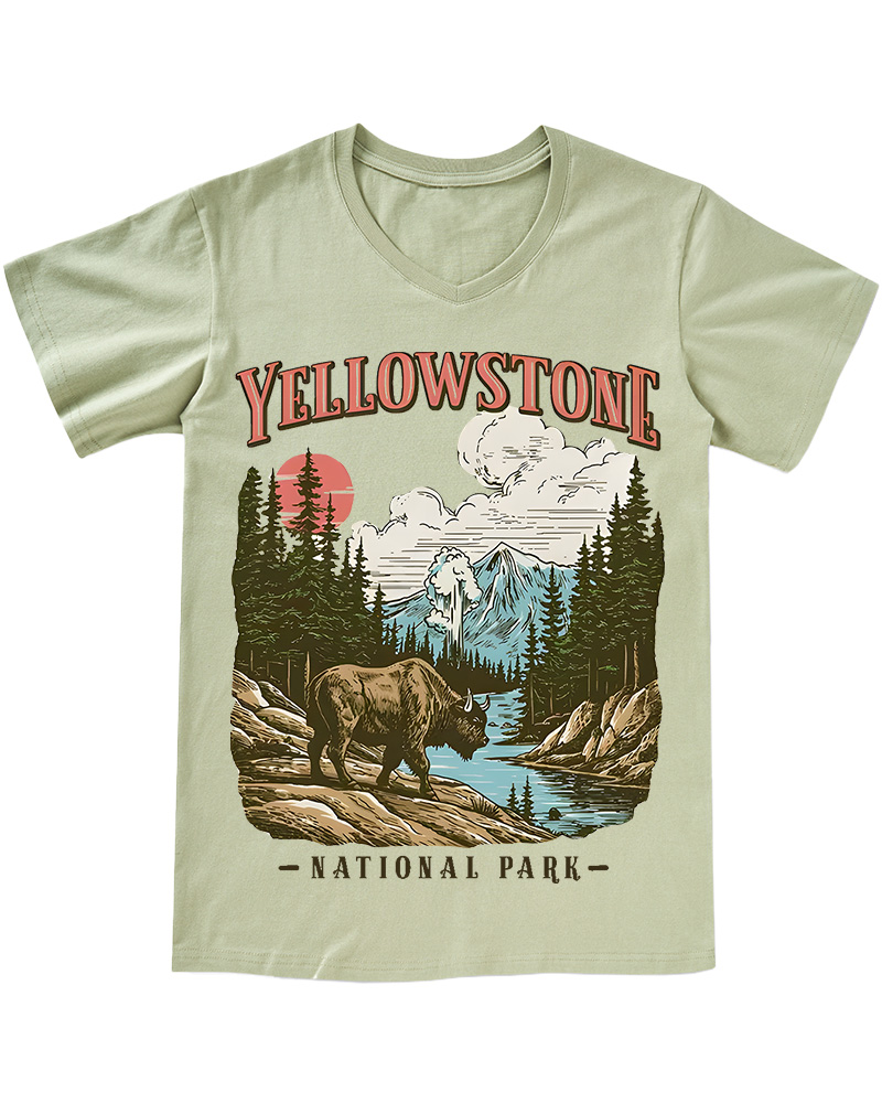 TheRetroTee Yellowstone National Park 1870s V-neck T-Shirt