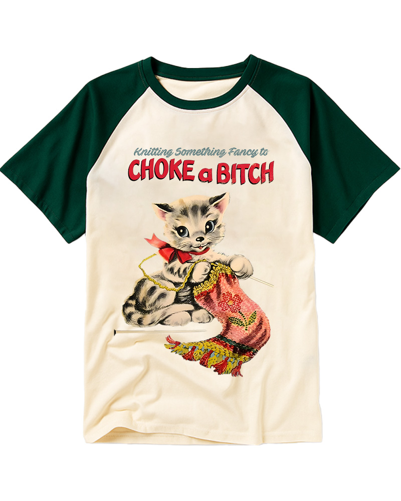TheRetroTee Knitting Something Fancy to Choke a Bitch 1950s Raglan Baseball T-Shirt