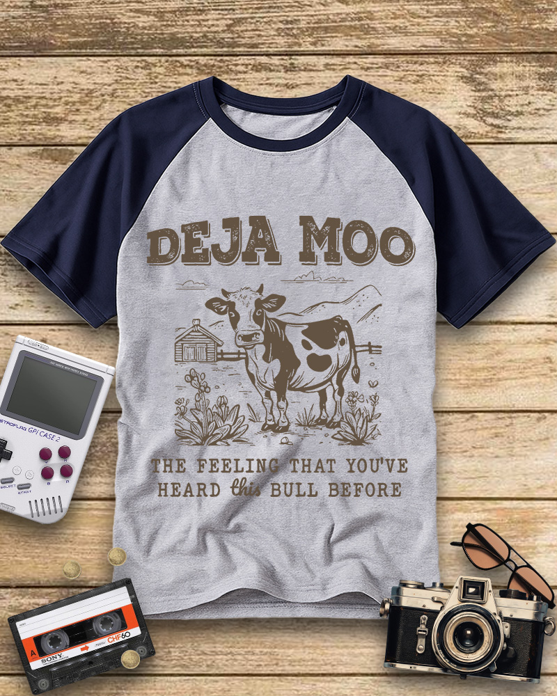 TheRetroTee Deja Moo 2000s Raglan Baseball T-Shirt