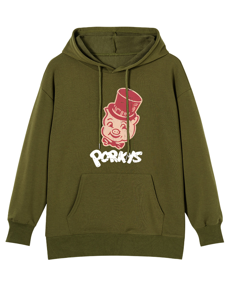 TheRetroTee Classic Whimsical Pig 1960s Cotton Hoodie