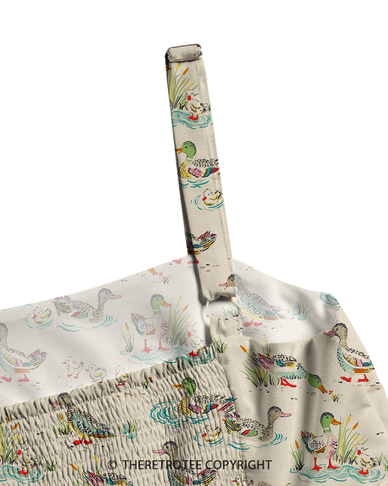 TheRetroTee 1950s Vintage Duck Pond Animal Toile Print Strappy Maxi Dress