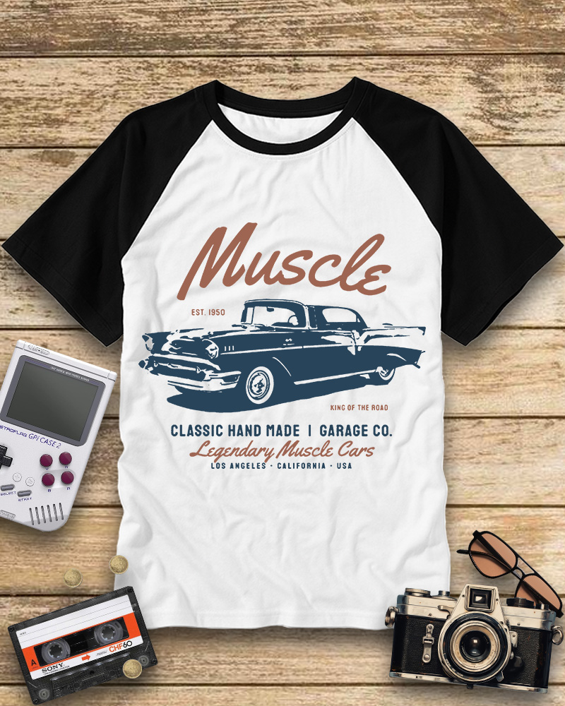 TheRetroTee Vintage Car Lovers Gift 1960s Raglan Baseball T-Shirt