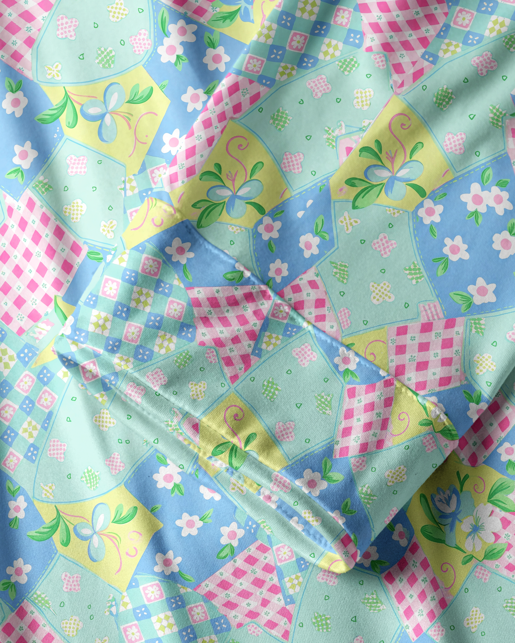 TheRetroTee Pastel Quilt Patchwork Vintage Pajama Set