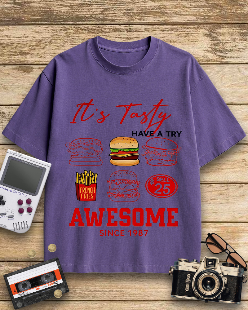 TheRetroTee Hamburger 1980s Cotton T-Shirt