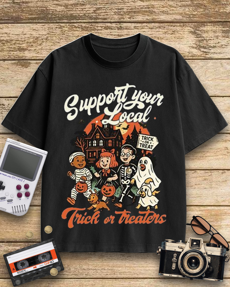 TheRetroTee Support Your Local Trick or Treaters 1960s Cotton T-Shirt
