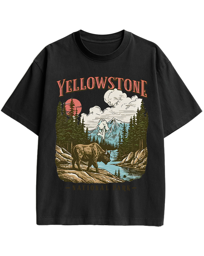 TheRetroTee Yellowstone National Park Pin-Up Cotton T-Shirt