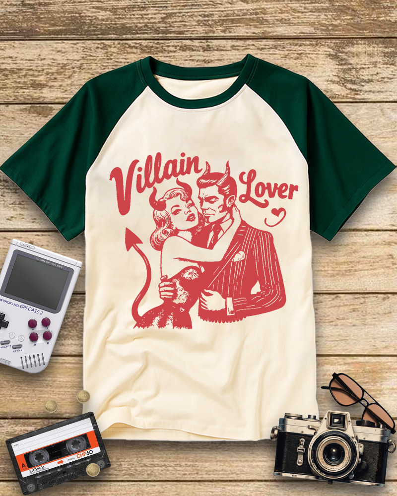 TheRetroTee Villain Lover Gothic Raglan Baseball T-Shirt