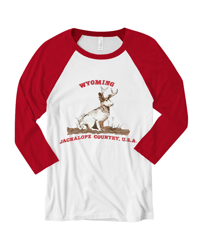 TheRetroTee 60's Vintage Wyoming Jackalope Country Long Sleeve Raglan T-Shirt