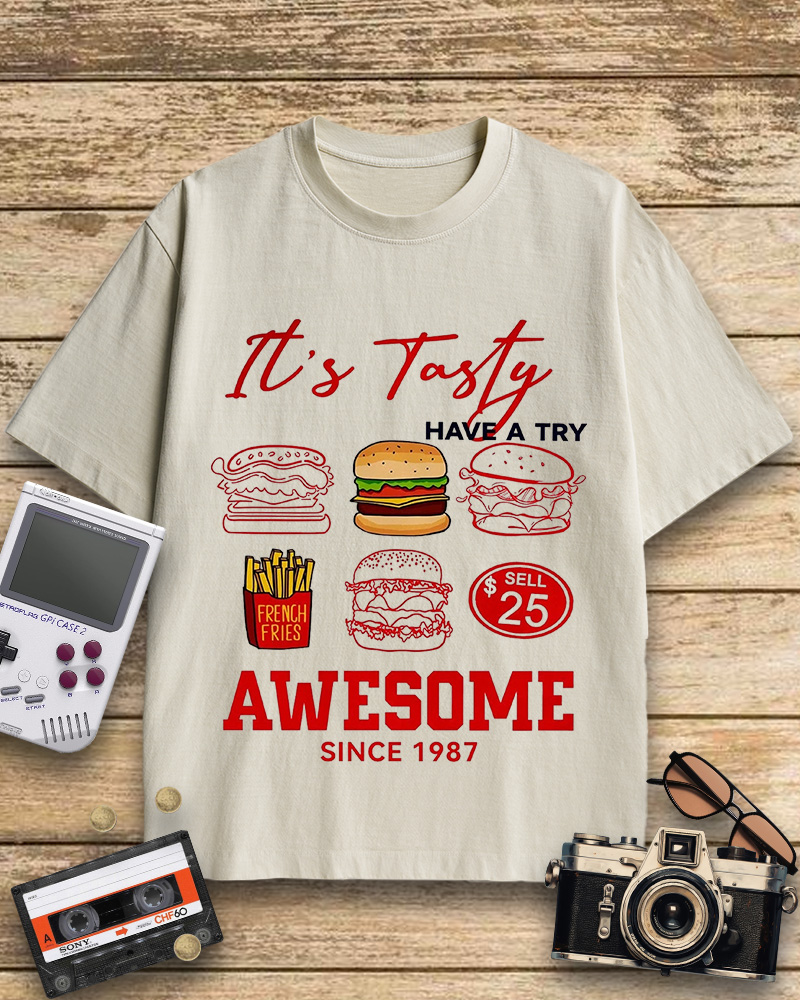 TheRetroTee Hamburger 1980s Cotton T-Shirt