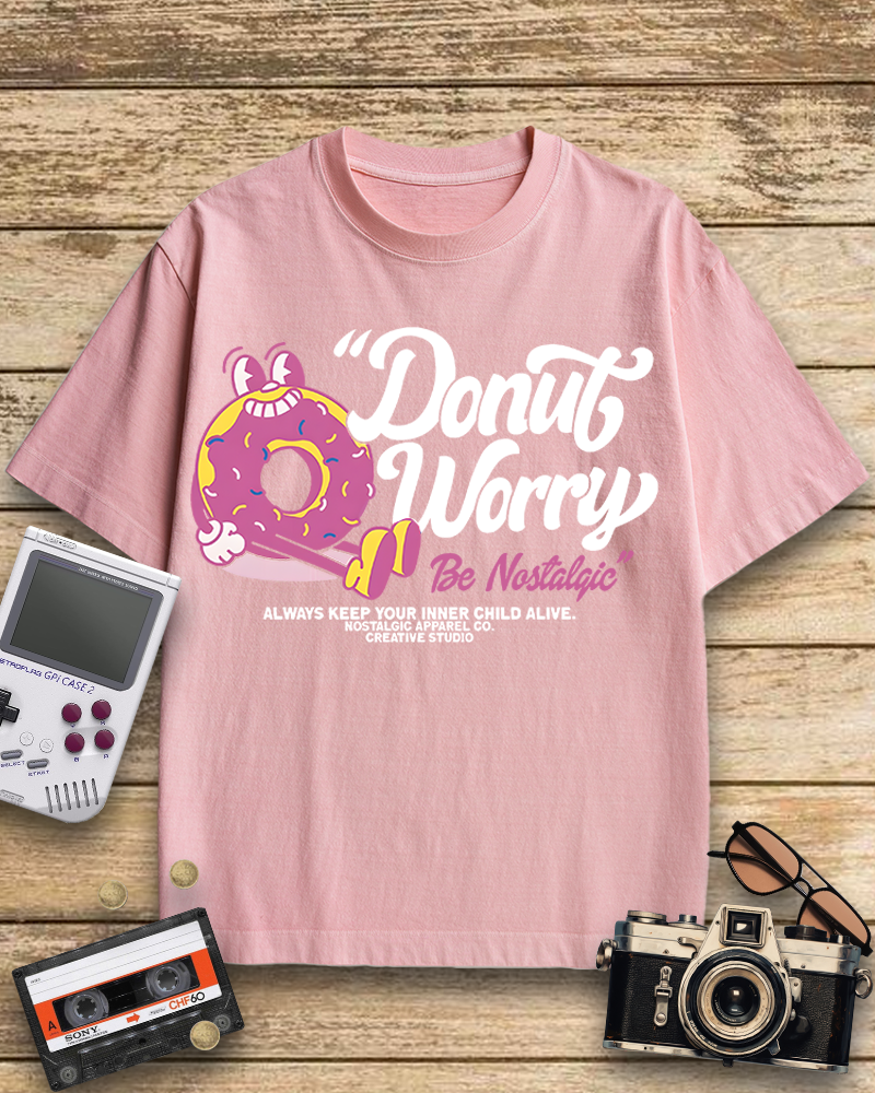 TheRetroTee Donut Worry 1990s Cotton T-Shirt