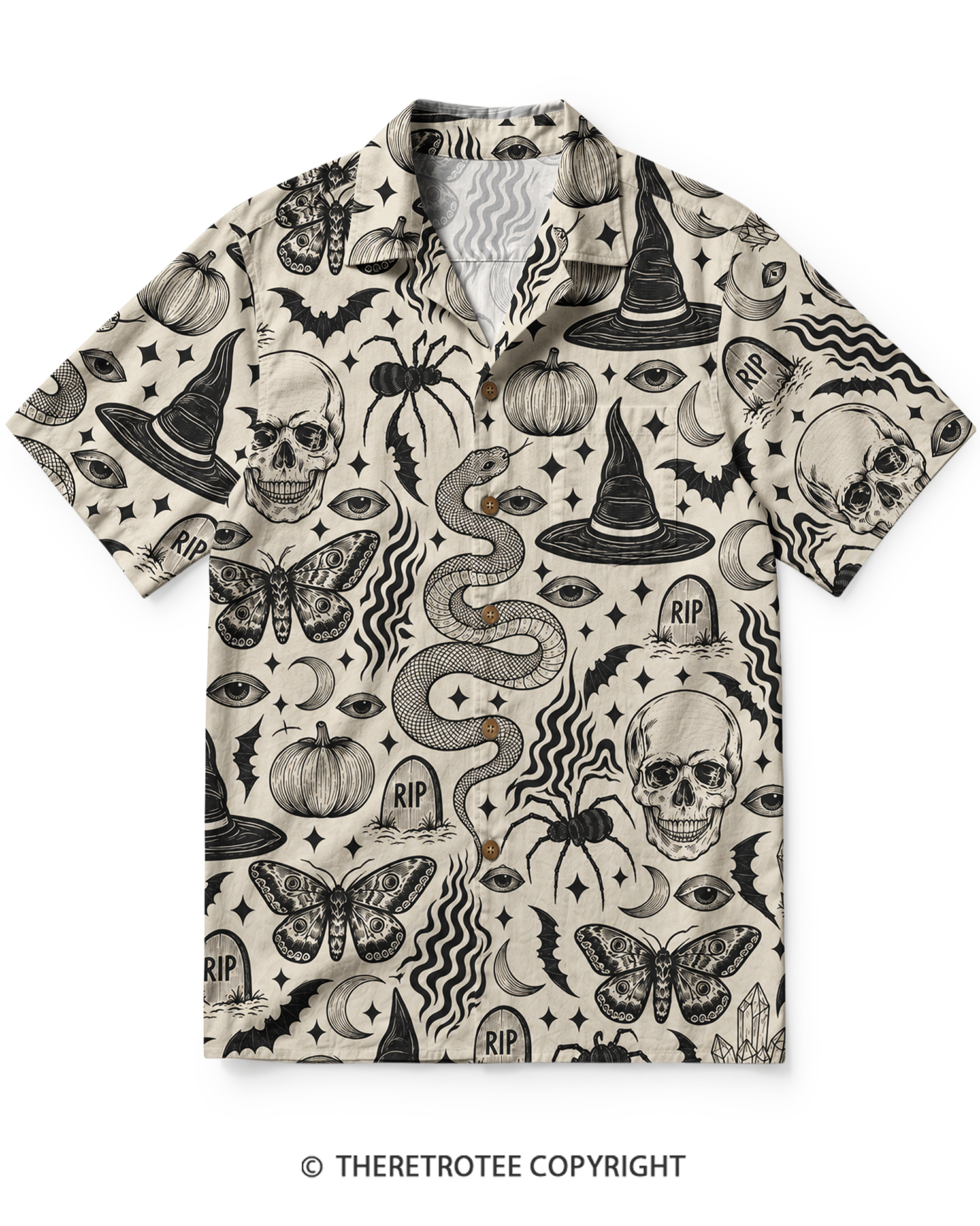 TheRetroTee Vintage Halloween Skeleton Party Hawaiian Shirt