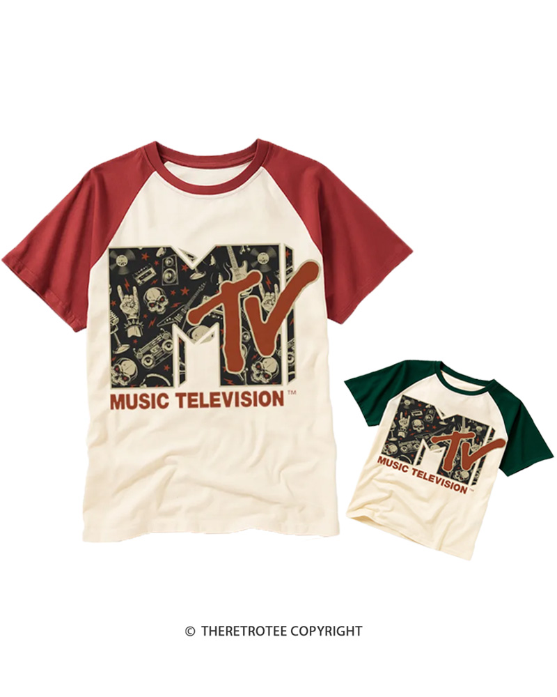 TheRetroTee Vintage Rock n Roll Skull Guitar Heavy Metal 1980s Raglan Baseball Family T-Shirt