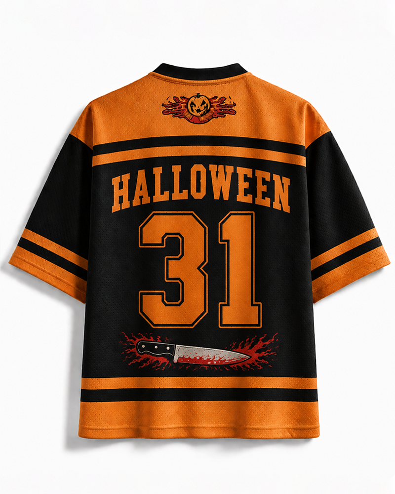 TheRetroTee Halloween Spooky Season 1970s Mesh Jersey
