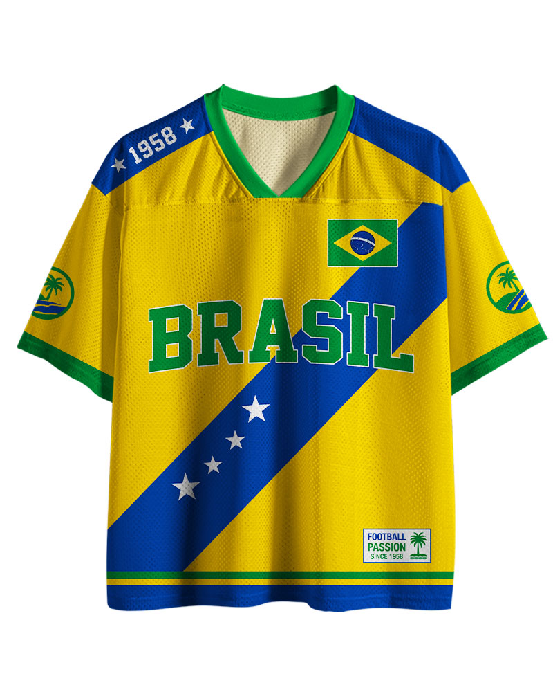 TheRetroTee Vintage Brazil Football Heritage Mesh Jersey