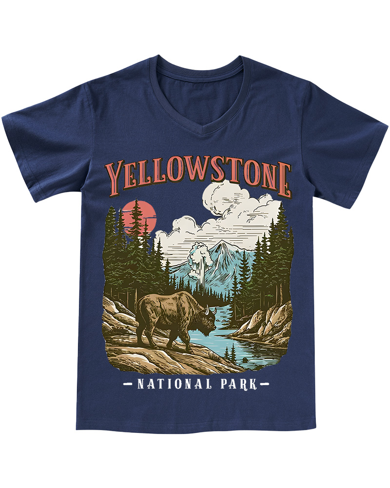 TheRetroTee Yellowstone National Park 1870s V-neck T-Shirt