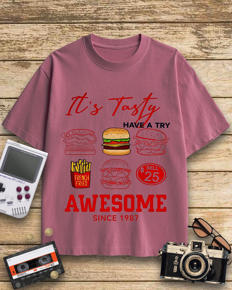 TheRetroTee Hamburger 1980s Cotton T-Shirt