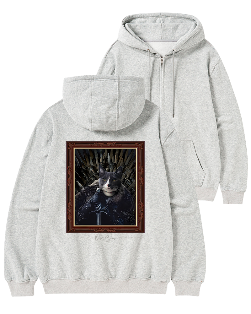 TheRetroHoodie Cat King on Iron Throne 2010s Zip-Up Hoodie