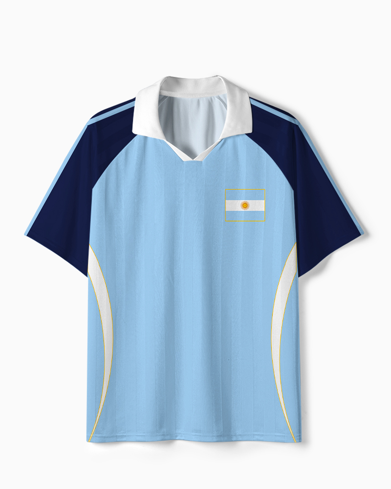 TheRetroTee Argentina Winged Motion Collar Soccer Jersey